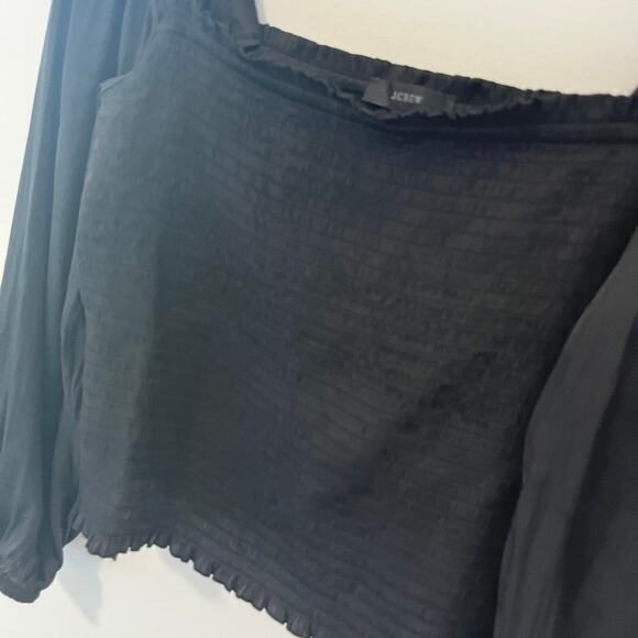 J. Crew Black Smocked Long Sleeve Blouse Size Medium - Picture 4 of 5